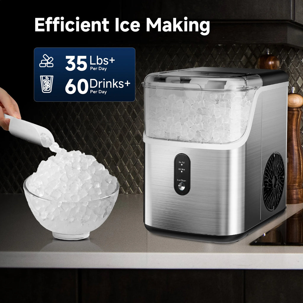 EUHOMY 34.5 lbs Nugget Ice Maker Portable Countertop, Ice Maker Machine with Self Cleaning