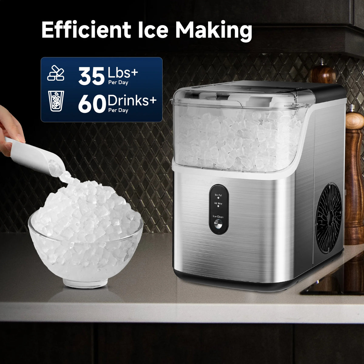 EUHOMY 34.5 lbs Nugget Ice Maker Portable Countertop, Ice Maker Machine with Self Cleaning