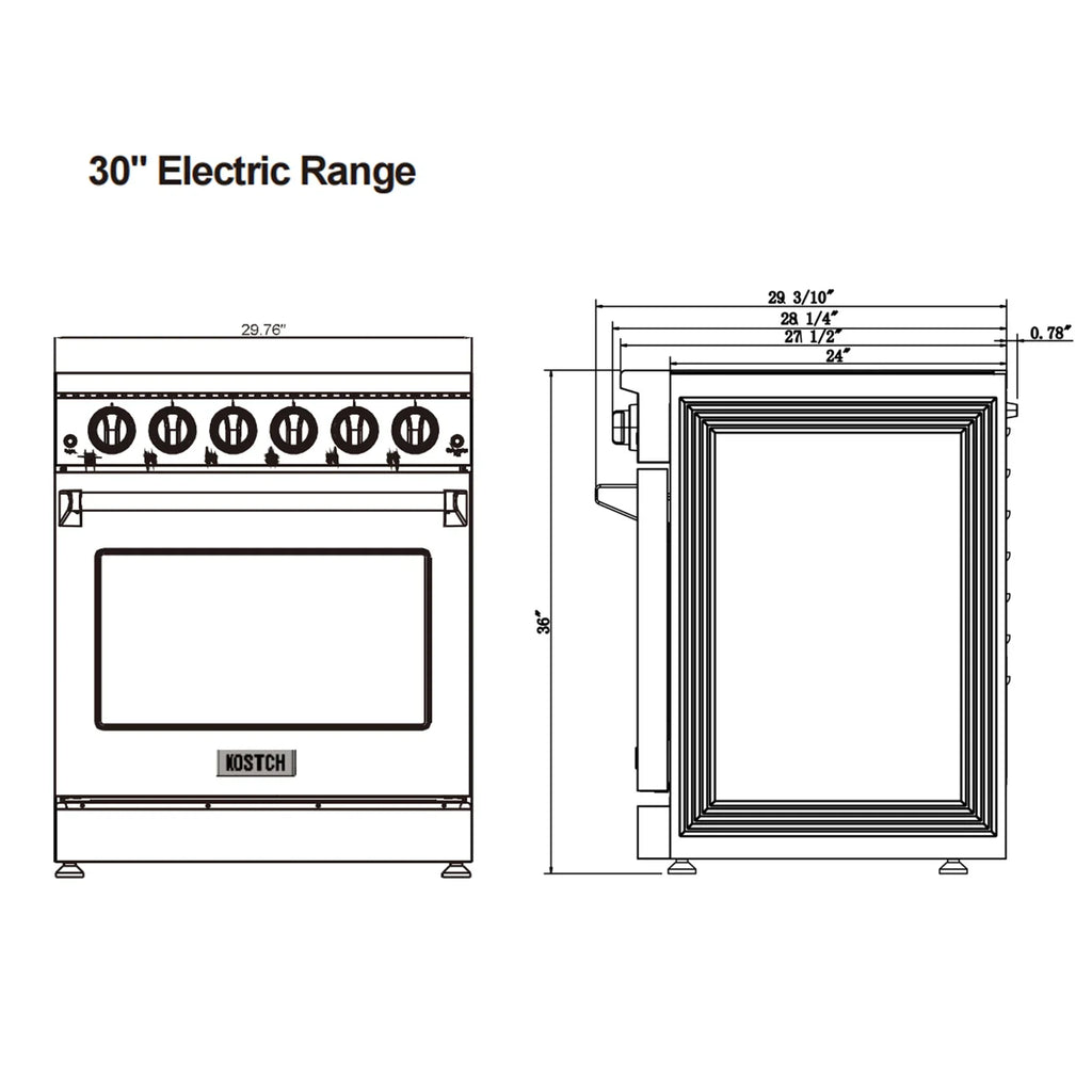 30 inch Professional Electric Range with 5 Heating Elements Cooktop, 4.55 Cu. Ft. Convection Oven Capacity, Smooth Glass Top, in Stainless Steel, KOS-30RE06H (Stainless Steel)