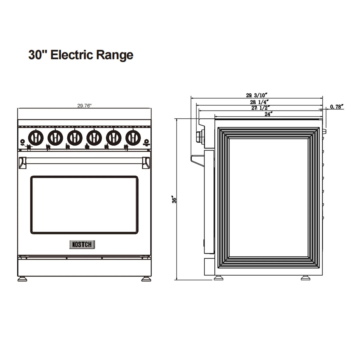 30 inch Professional Electric Range with 5 Heating Elements Cooktop, 4.55 Cu. Ft. Convection Oven Capacity, Smooth Glass Top, in Stainless Steel, KOS-30RE06H (Stainless Steel)