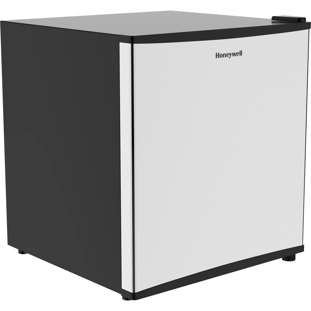 Honeywell Compact Refrigerator 1.6 Cu Ft Mini Fridge with Freezer, Single Door, Low noise, for Bedroom, Office, Dorm with Adjustable Temperature Settings, Stainless Steel