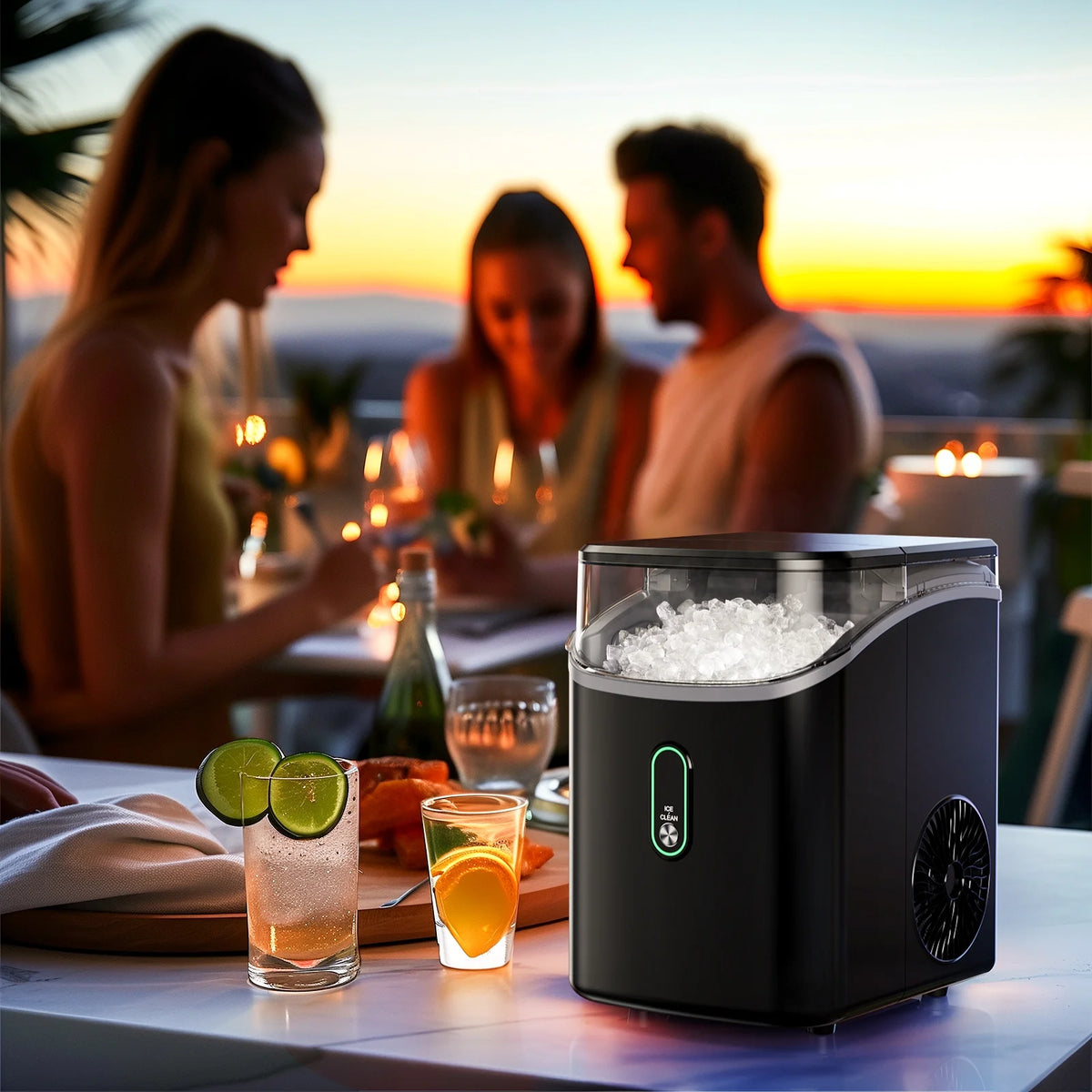 Philergo Nugget Ice Maker Countertop, WiFi Pebble Ice Machine with Timer and Self-Cleaning Function, 35 lbs/24 Hrs for Home, Kitchen, RV, Camping, Black