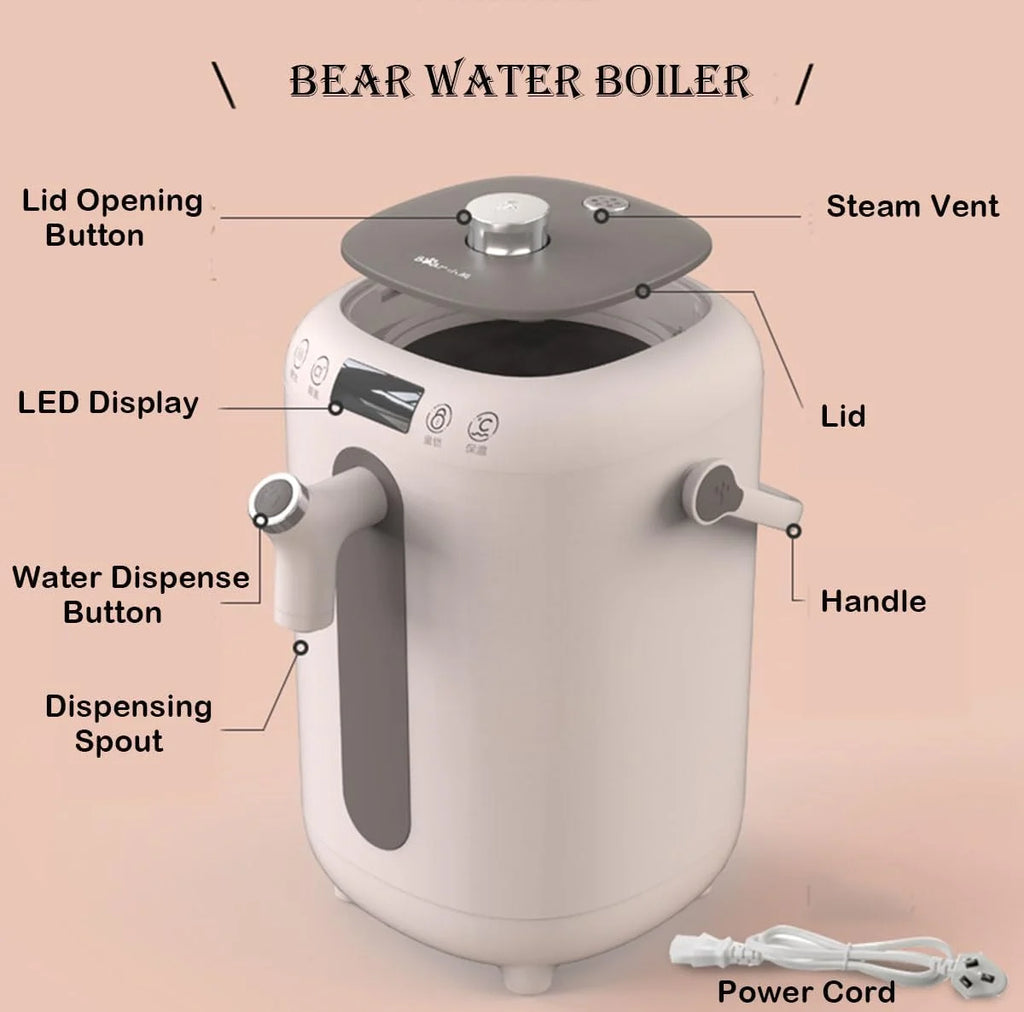 Bear Water Boiler, Electric Hot Water Pot, Safety Lock, Instant Heating for Coffee & Tea, Auto-Shutoff & Boil Dry Protection, 3.0L, Pink