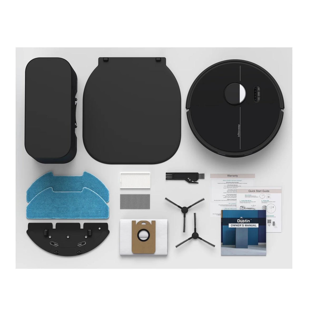 bObsweep Dustin Wi-Fi Connected Self-Emptying Robot Vacuum and Mop, Black