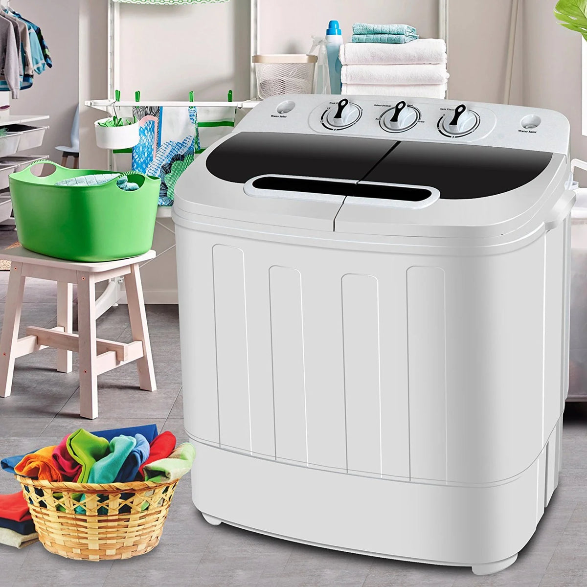 Veado Compact Portable Washer & Dryer Set - All - in - One Mini Washing Machine with Spin Dryer, Energy - Efficient, Space - Saving Design, Ideal for Apartments, Dorms, RVs, White Finish