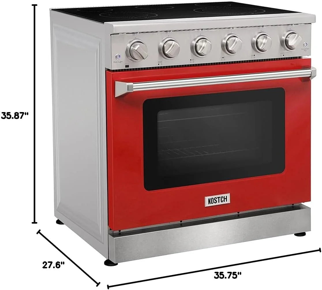 KOSTCH 36 inch Electric Range, 5-Burner Cooktop with 6.0 cu ft Convection Oven, Glass Top, in Stainless Steel