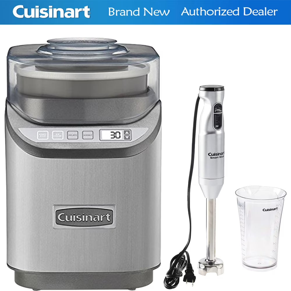 Cuisinart ICE-70 Electronic Ice Cream Maker, Brushed Chrome + Smart Stick Hand Blender