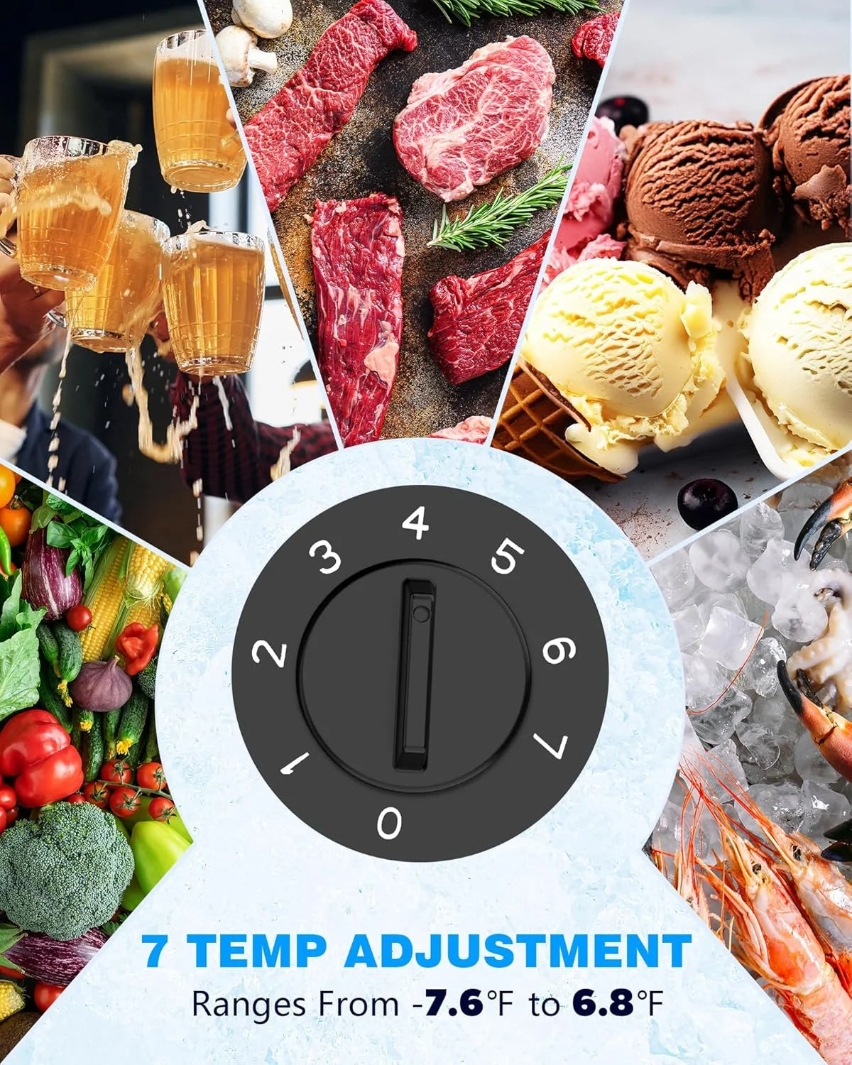 Crzoe 1.8 Cu.Ft Chest Freezer with Removable Basket and Bottom Defrost Water Drain Freestanding Mini Freezer with Adjustable 7 Thermostat for Home/Apartment, Black