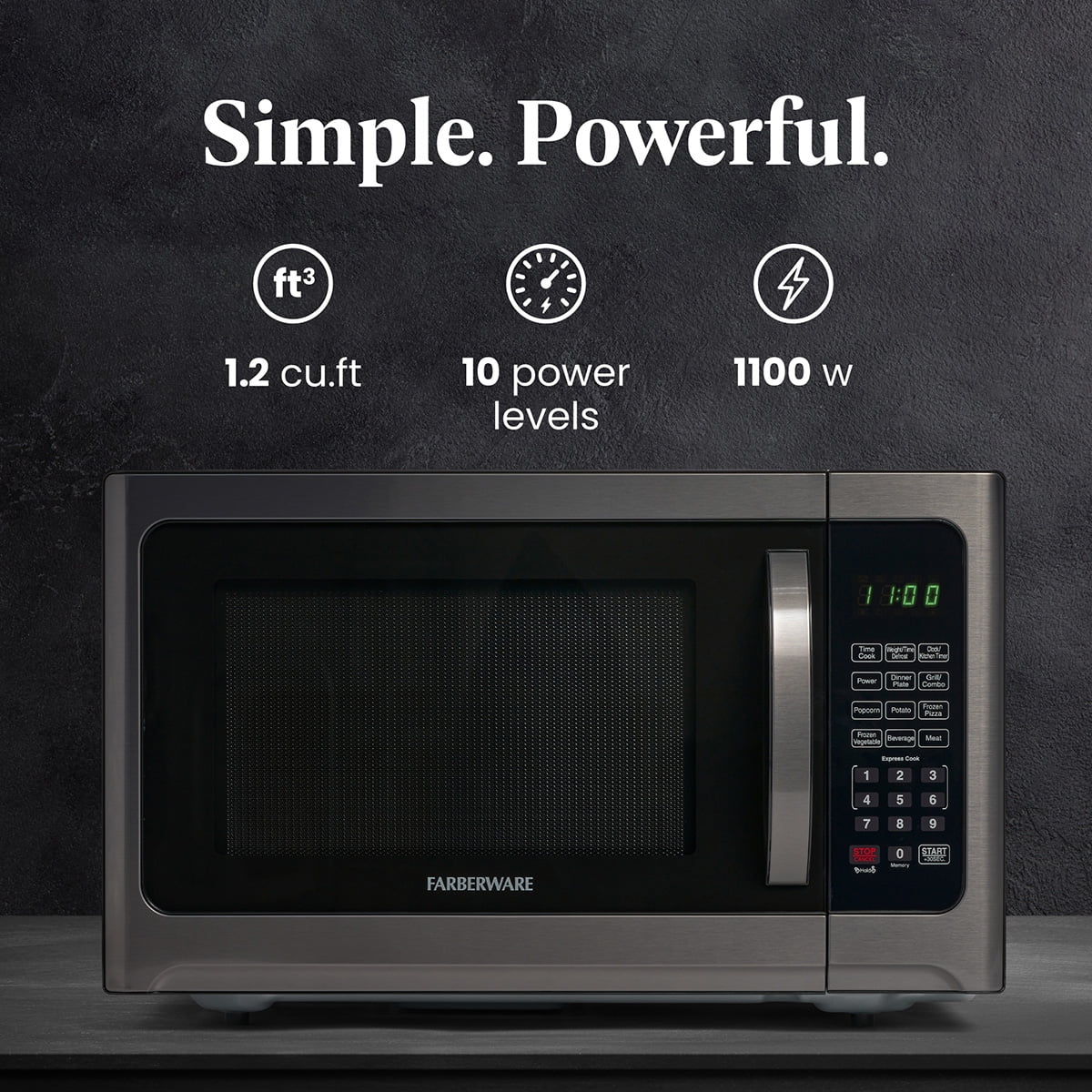Farberware Professional 1.2 Cu. Ft. 1000-Watt Microwave Oven with Sensor Cooking, Stainless Steel/Black Body Wrap