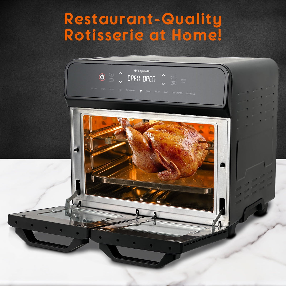 HYSapientia 24QT Dual Zone Air Fryer Oven with Rotisserie,10-in-1 Internal stainless steel Convection Countertop Oven 1800W Air Fryer  Toaster Oven for Family Cooking