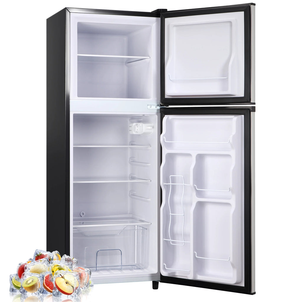 CALLIEVER 2-Door Mini Fridge with Freezer,5.0 Cu.Ft Compact Refrigerator for Dorm,Bedroom,Office�C7-Level Temp Control,Reversible Door,Black