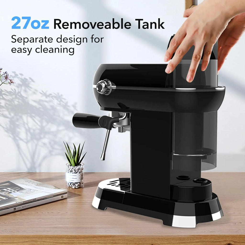 HBN Espresso Machine, 20 Bar Professional Espresso Maker with Milk Frother Steam Wand, Compact Coffee Machine with 27oz Removable Water Tank for Cappuccino, Latte, Americano