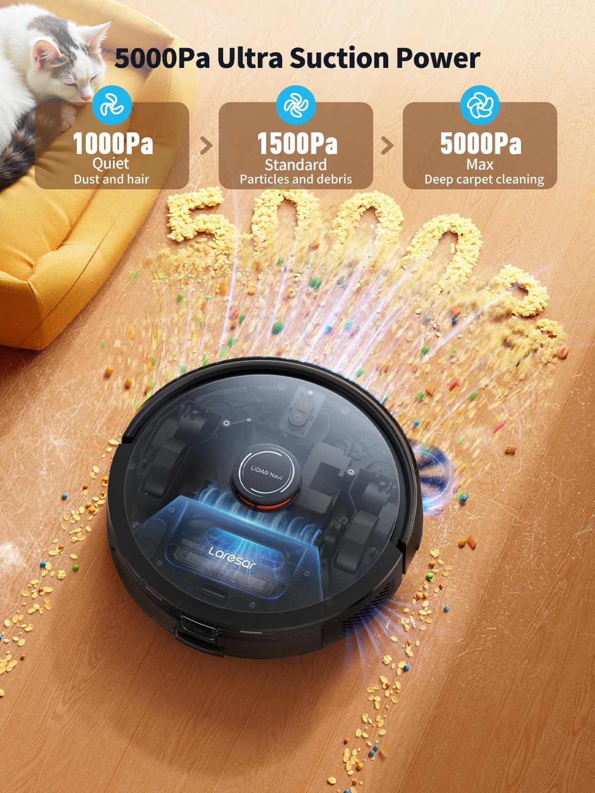 Laresar L20+ Self Emptying Robot Vacuum and Mop Combo, 5000Pa LDS Laser Navigation Auto-Empty Dustbin, 150min Runtime Smart Mapping 3-in-1 Sweep Mop Vacuum for Hard Floor/Carpet