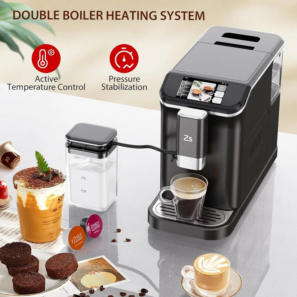 Espresso Machine,Fully Automatic Espresso Machine with Automatic Milk Frother,7 Coffee Varieties,20-Bar,Built-in Grinder,Intuitive Touch Display,1.5-L Water Tank