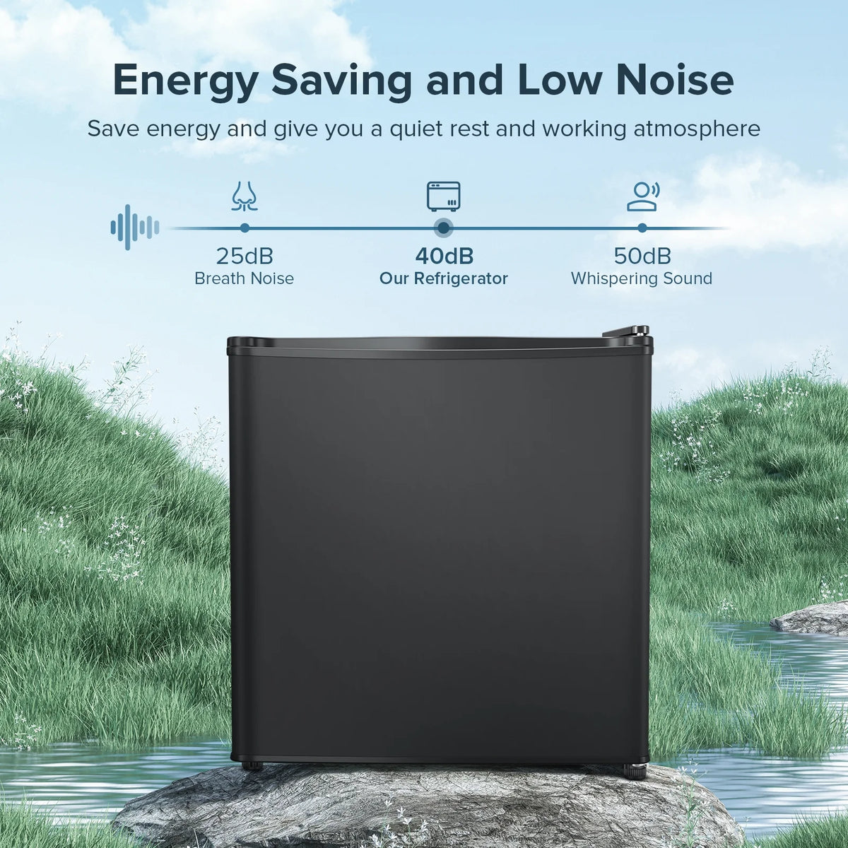 1.7 Cu ft Compact Single Door Refrigerator - Energy Efficient, Reversible Door, Perfect for Home, Office, or Dorm, Black