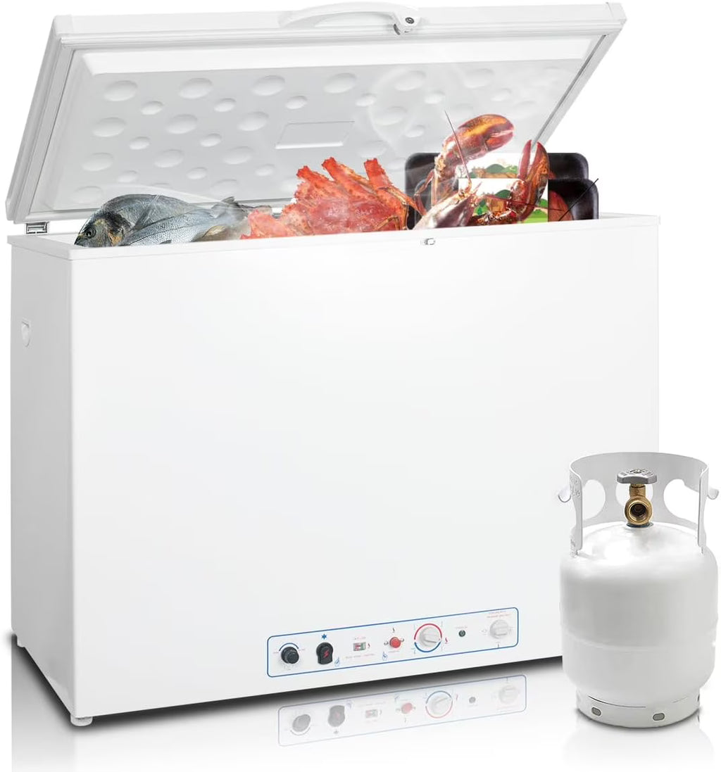7 Cu ft Propane Chest Freezer LPG/110V 2 Way Freezer with Lock and Top Open Door Outdoor Camping