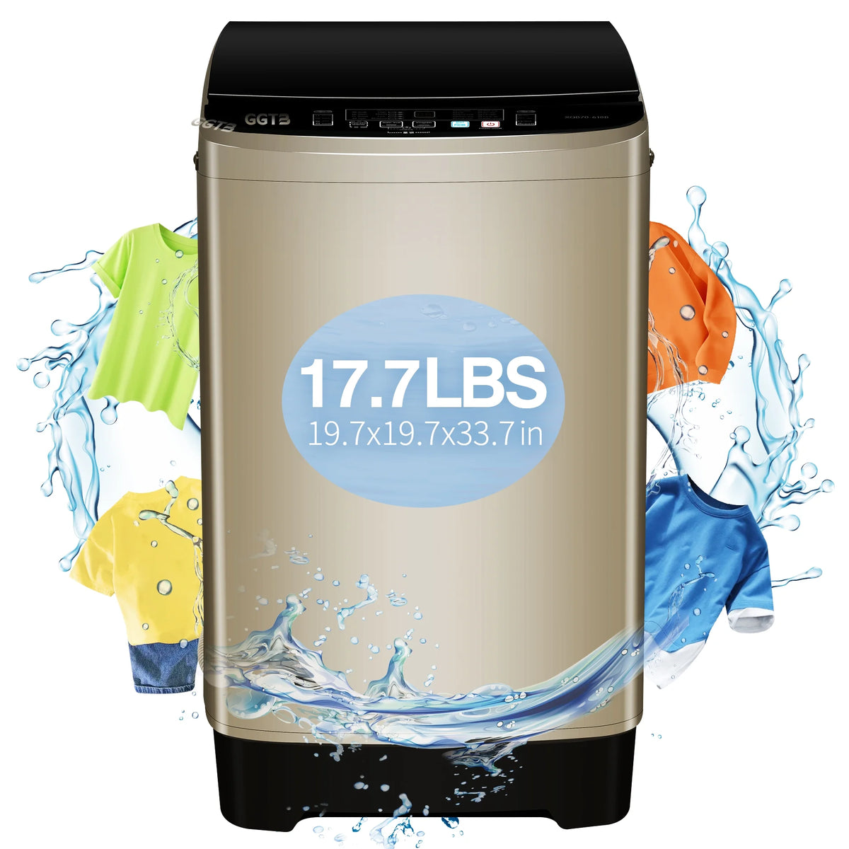 GGTB Portable Washing Machine for Apartments, 17.7 lbs Full Automatic Clothes Washer Machine,1.9 Cu.ft Top Load Washer with 10 Wash Programs/8 Water Levels, Coffee Gold