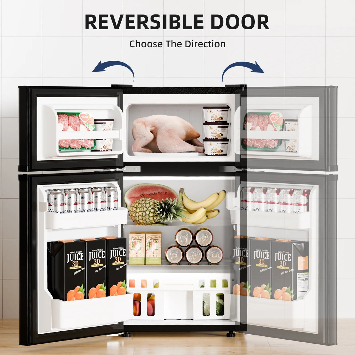 FREE VILLAGE Compact Refrigerator with Freezer,2 Door Mini Fridge,Adjustable Shelf,Small Fridge for Bedroom Office Dorm Kitchen,3.2 Cu.Ft.