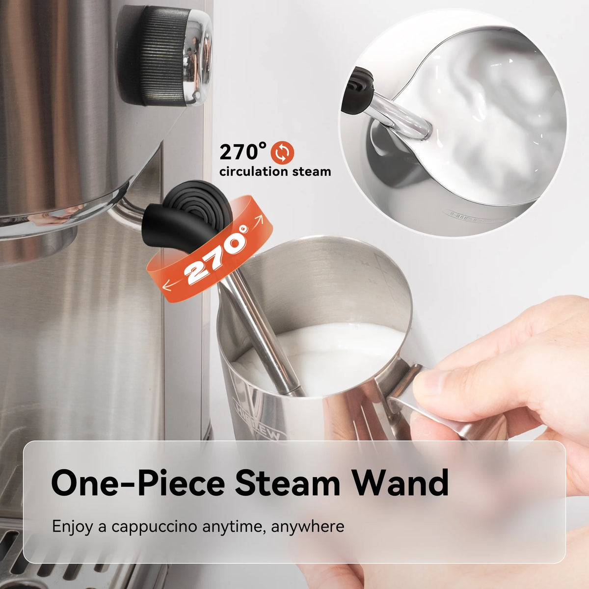 HiBREW 20 Bar Semi Automatic Espresso Machine for Home, Stainless Steel Coffee Maker with Steam Wand H10B