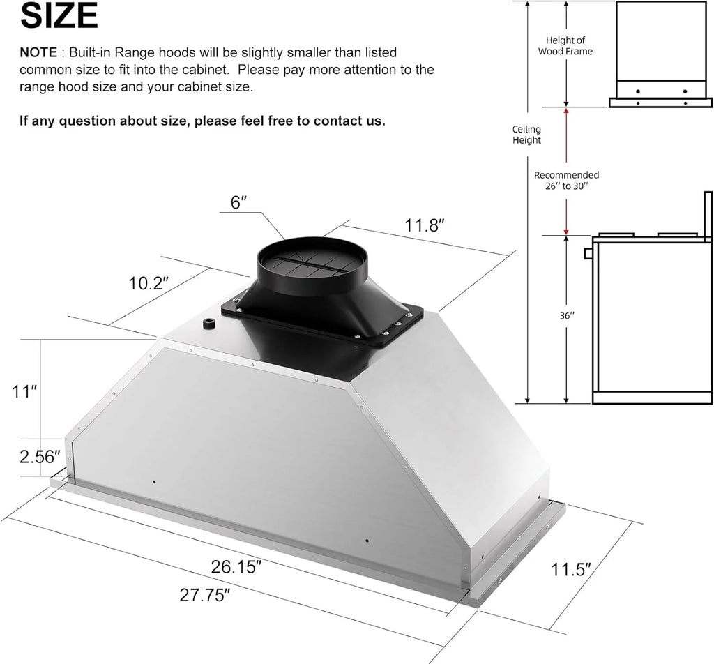 Range Hood Insert 30 Inch, 900 CFM Smart Voice/Gesture/Touch Control, 4 Speed Exhaust Fan, Stainless Steel Kitchen Hood with Charcoal Filter, Ducted/Ductless Convertible