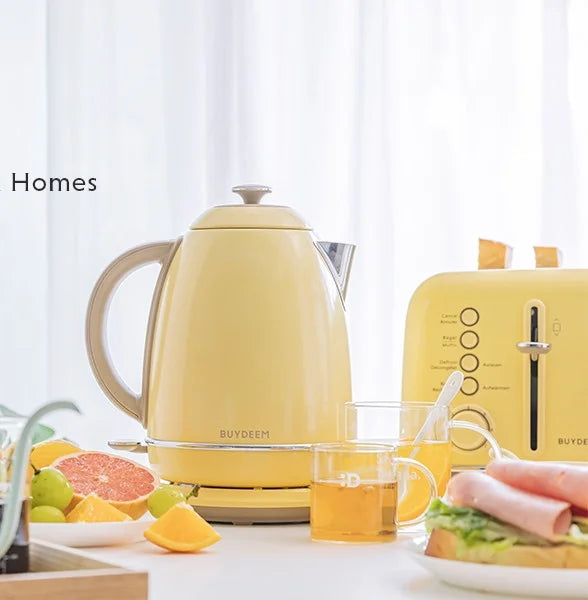 BUYDEEM K640 Stainless Steel Electric Tea Kettle with Auto Shut-off 1.7 L, 1440W (Mellow Yellow)