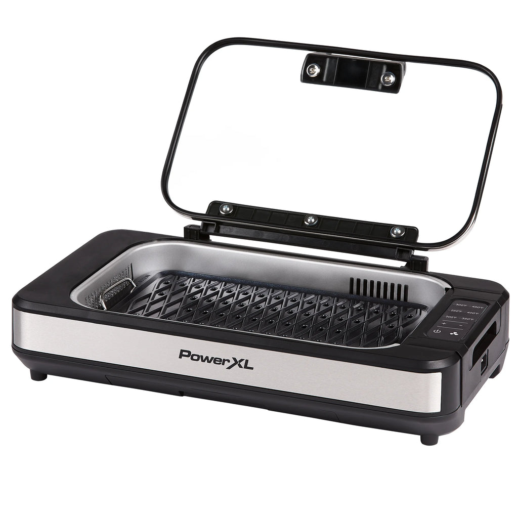 Open Box Power XL Smokeless Grill Elite Plus Indoor Electric Grill with Tempered Glass Lid, Non-Stick, Black