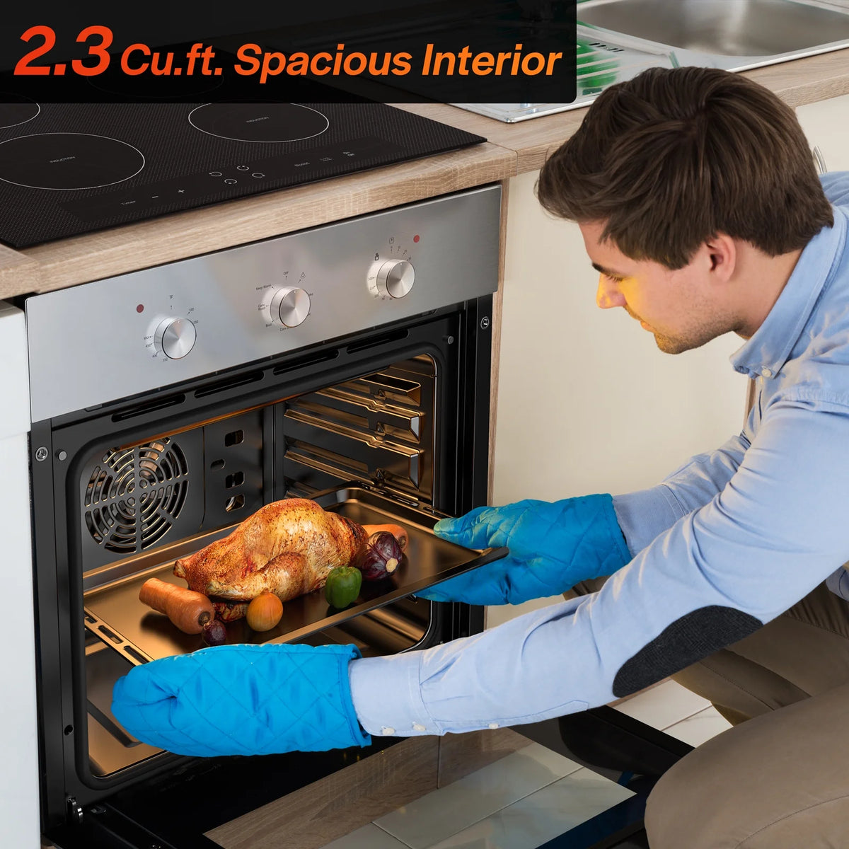 Empava 24 inch 10 Cooking Functions with Rotisserie Electric LED Display Touch Control Built-in Convection Single Wall Oven