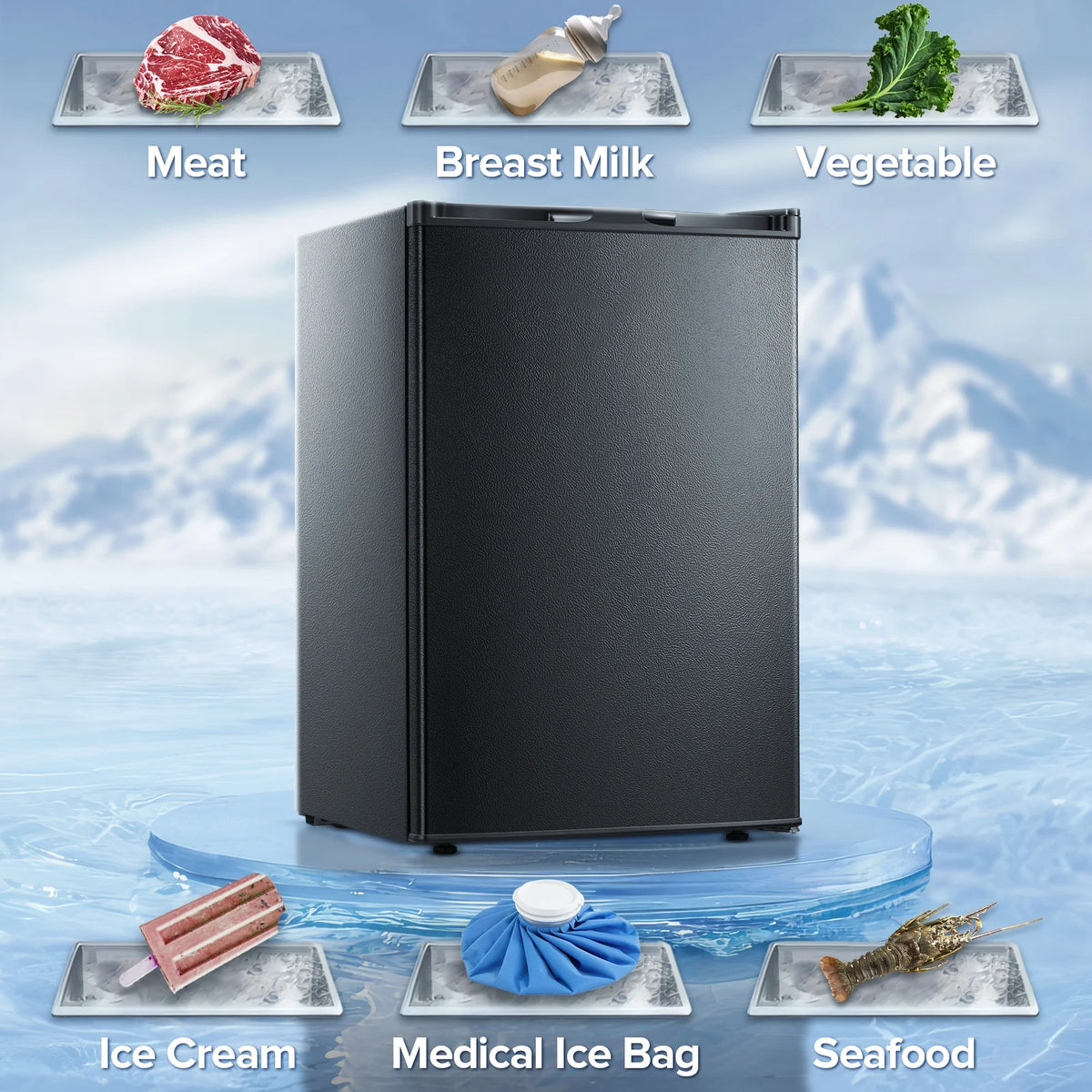 Auseo Upright Freezer, 3 Cu.ft Mini Freezer with Adjustable Thermostat & Reversible Single Door, Stand Up Freezer for Home/Office/Dorms/Apartment-Black