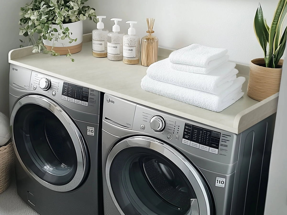 Kaboon Washer Dryer Countertop with Edge Rails, 27.5" x 54", Light Walnut