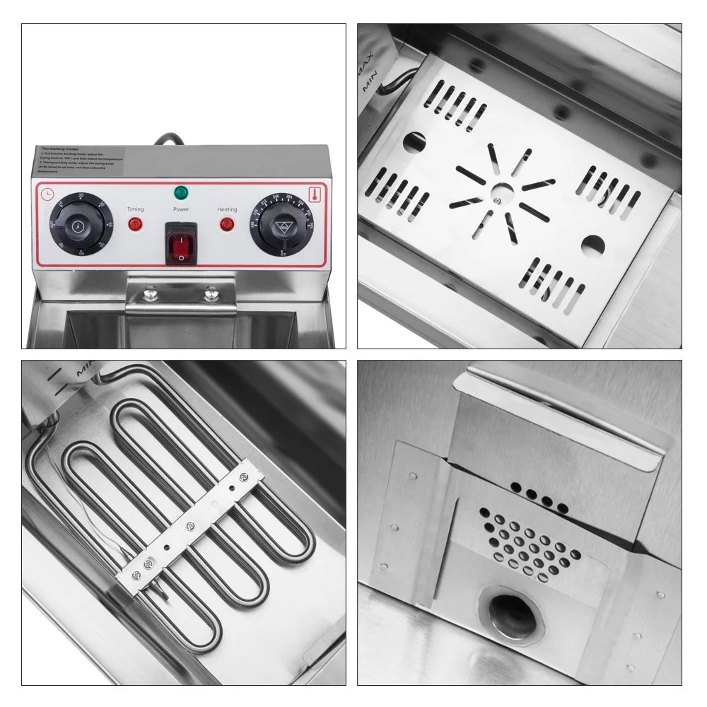 EH102V 110V 110V,3400W 24.9quart/23.6L Stainless Steel Double Cylinder Electric Fryer US Plug, Electric Deep Fryer Frying with 2 Faucets and Lids for Home Use, Adjustable Temperature, Easy to clean