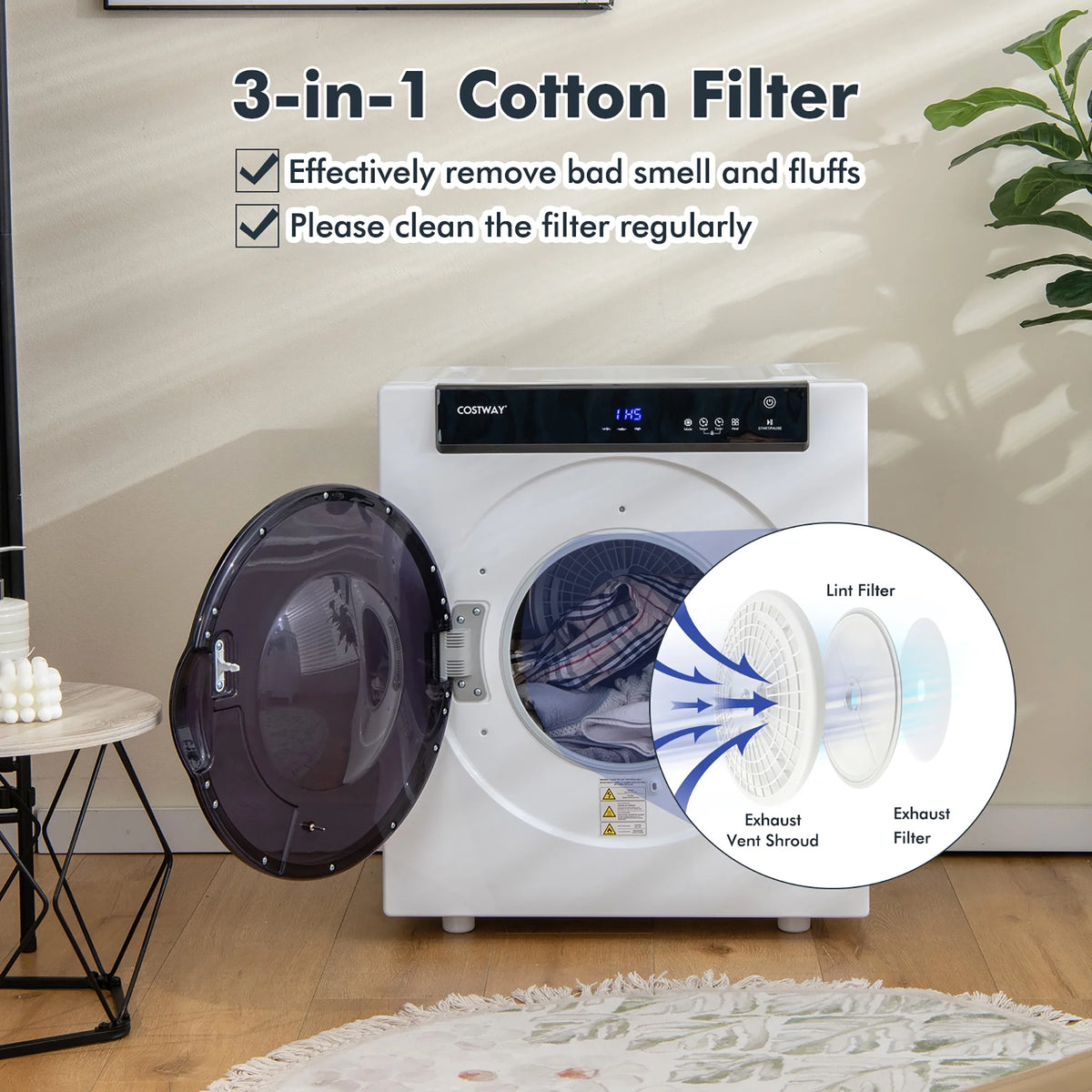 Costway 1400W Electric Tumble Compact Laundry Dryer Stainless Steel Tub 8.8lbs /2.6cu.ft