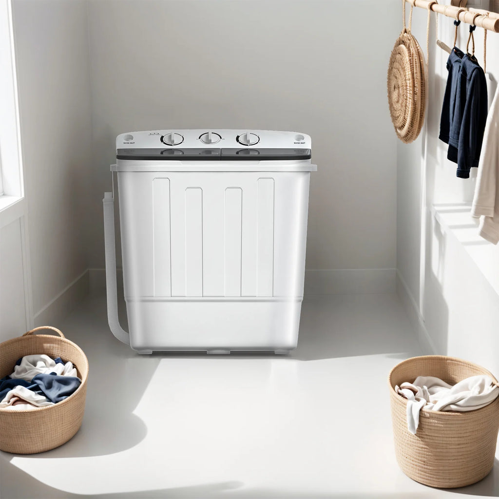 Dimedeal Portable 18lbs Twin Tub Mini Washing Machine, 11lbs Washer & 7lbs Spinner with Drying Rack & Hangers
