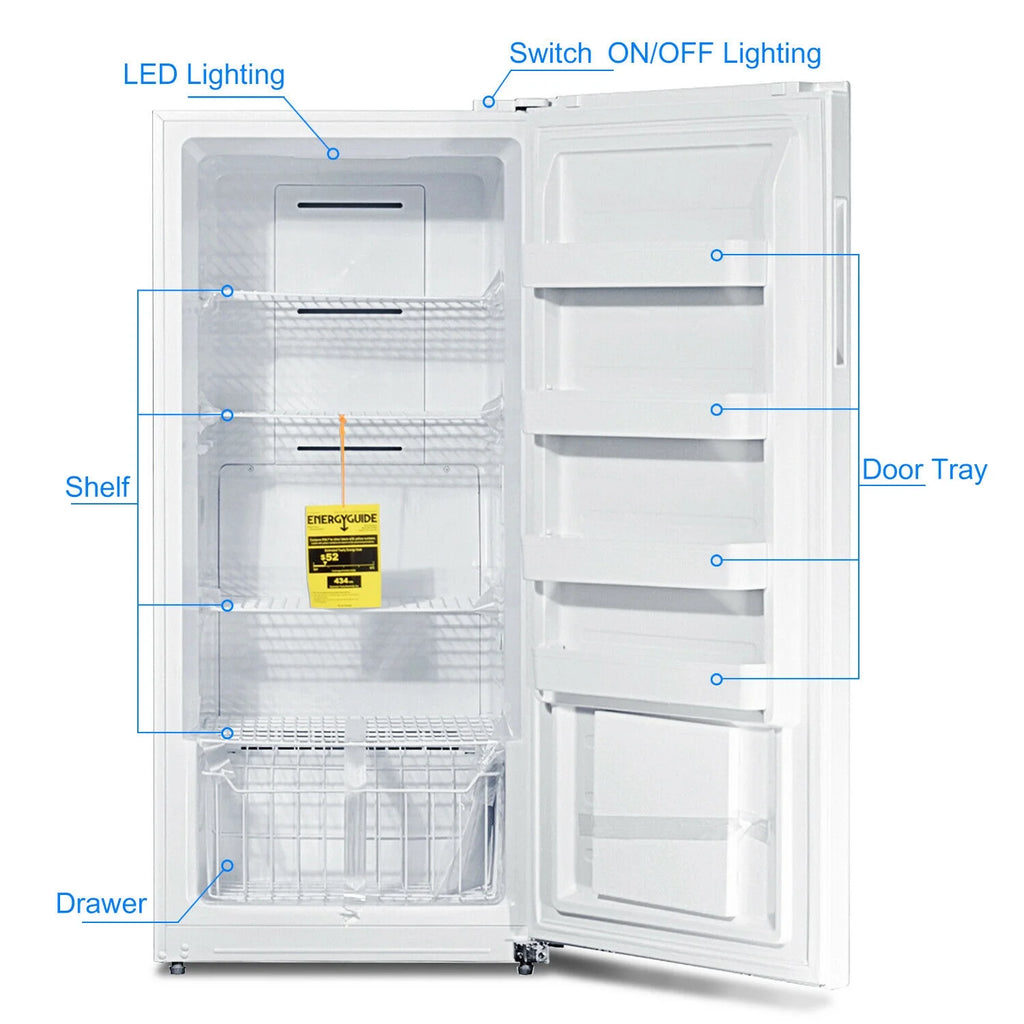 SMAD Convertible Single Door 13.8 Cu ft Upright Freezer Refrigerator with Rolling Wheels, White