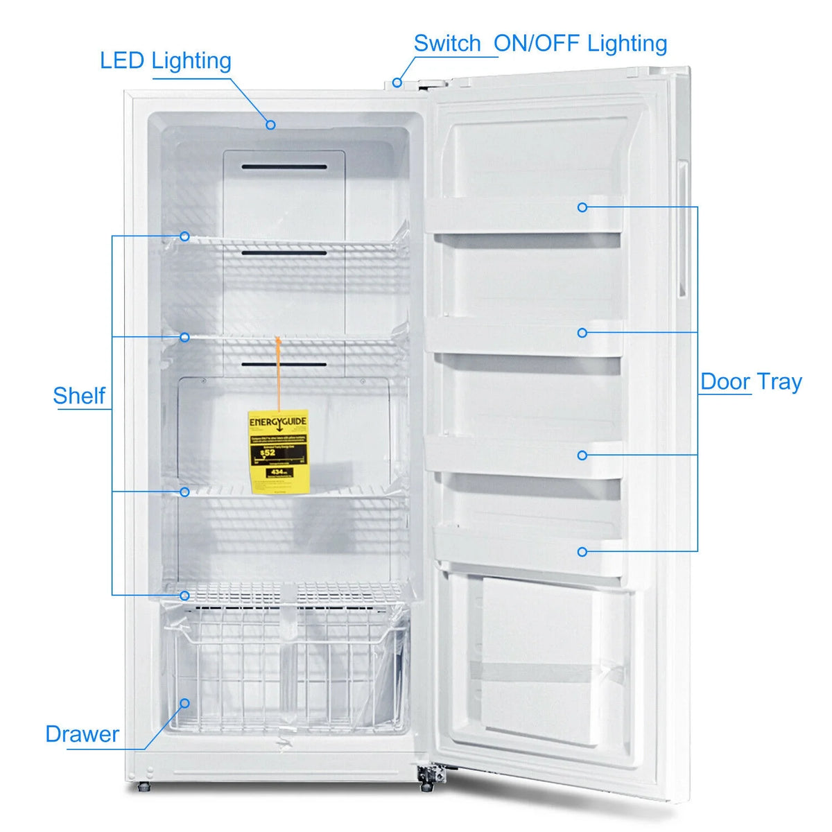 SMAD Convertible Single Door 13.8 Cu ft Upright Freezer Refrigerator with Rolling Wheels, White