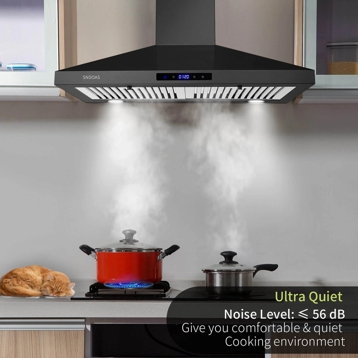 30 inch Wall Mount Range Hood Stainless Steel 350 Cfm Cooking Stove Vented LED Lamp 3 Speed Black