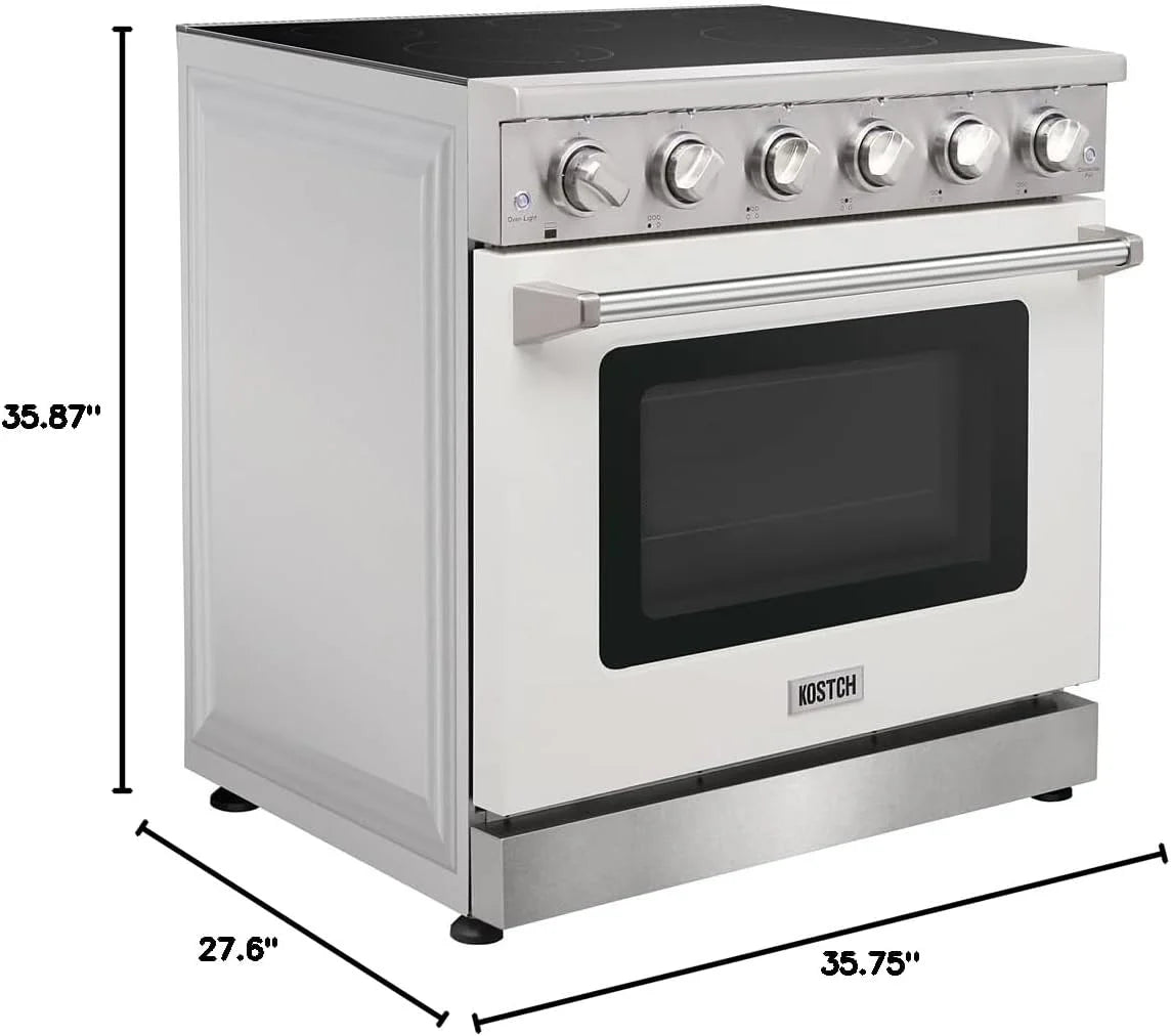 KOSTCH 36 inch Electric Range, 5-Burner Cooktop with 6.0 cu ft Convection Oven, Glass Top, in Stainless Steel