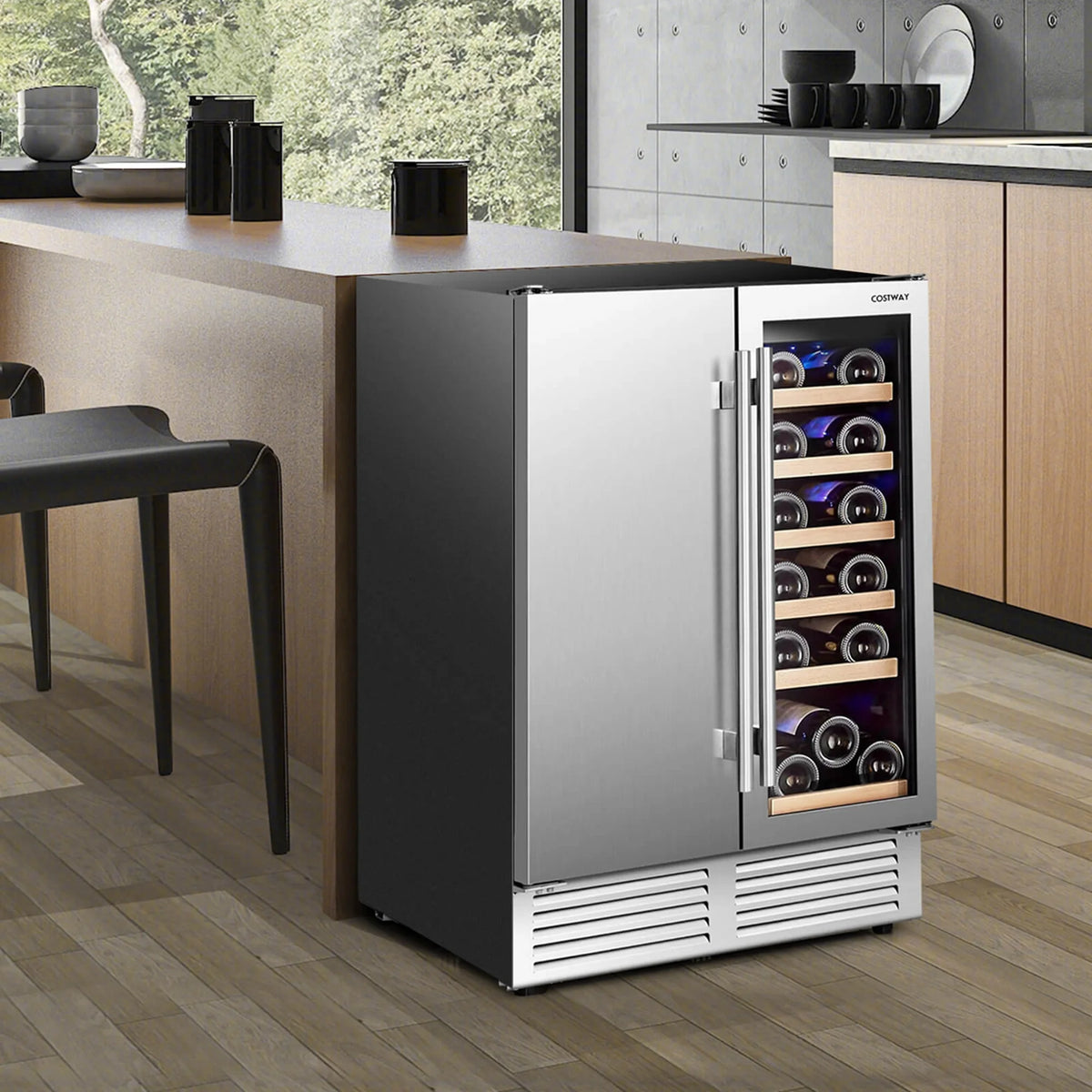 Costway 2-in-1 Beverage and  Cooler Free-standing & Built-in Dual Zones  Fridge