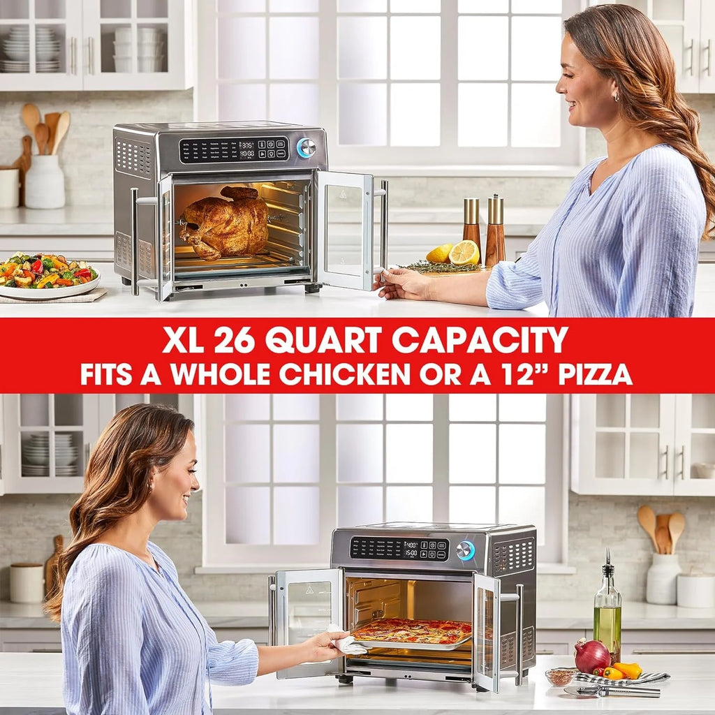 Open Box Emeril 675-02x 8 pcs Emeril Lagasse French Door 360 26 QT Air Fryer, Convection Toaster Oven (Stainless Steel) -