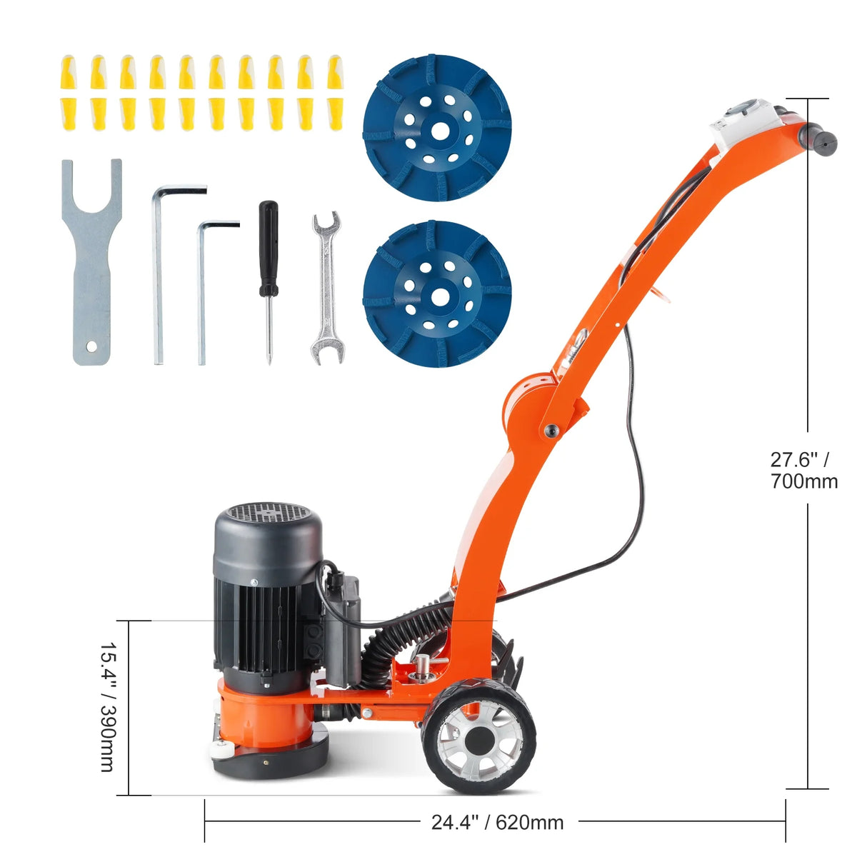 SKYSHALO Electric Floor Grinder 7" for Walking, 1.7HP Polisher for Concrete Floors, 1300W, 1720RPM Brushless Motor, Efficient Grinding Machine for Granite/Marble/Stones