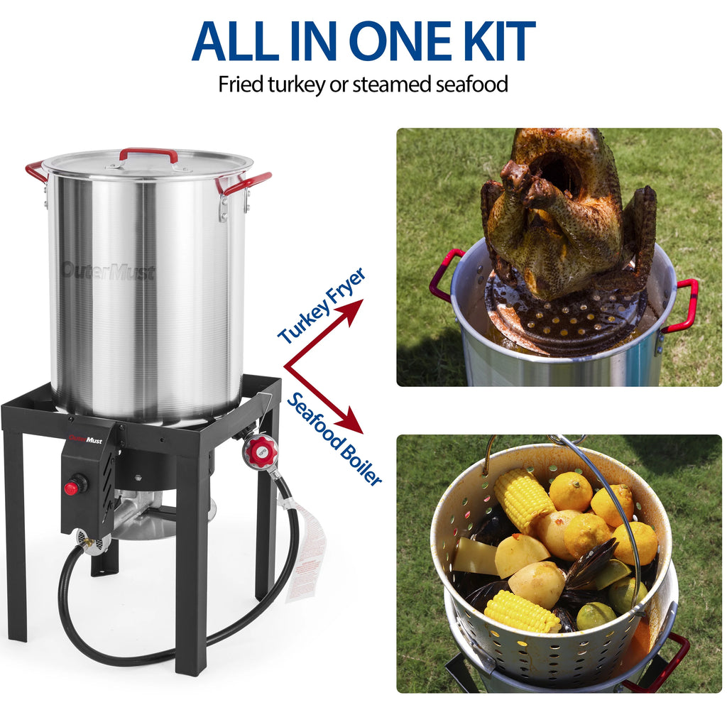 OuterMust 30Qt.?Outdoor Turkey Fryer with Basket and 11 Qt. Fish Fryer, 50,000 BTU Propane Aluminum Deep Turkey Fryer Kit