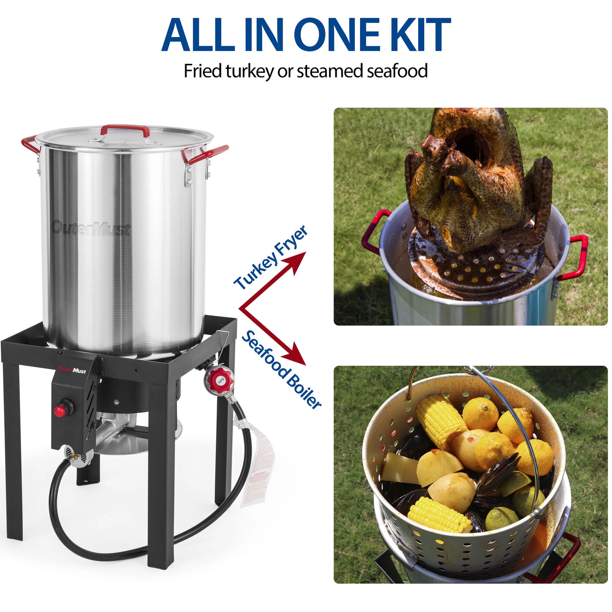 OuterMust 30Qt.?Outdoor Turkey Fryer with Basket and 11 Qt. Fish Fryer, 50,000 BTU Propane Aluminum Deep Turkey Fryer Kit