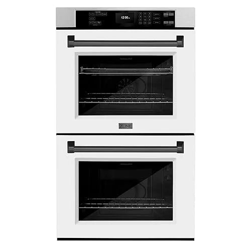 ZLINE 30 in. Autograph Edition Professional Convection Double Wall Oven with Air Fry and Self Clean in DuraSnow Stainless Steel with White Matte Doors and Matte Black Handles (WADSZ-WM-30-MB)