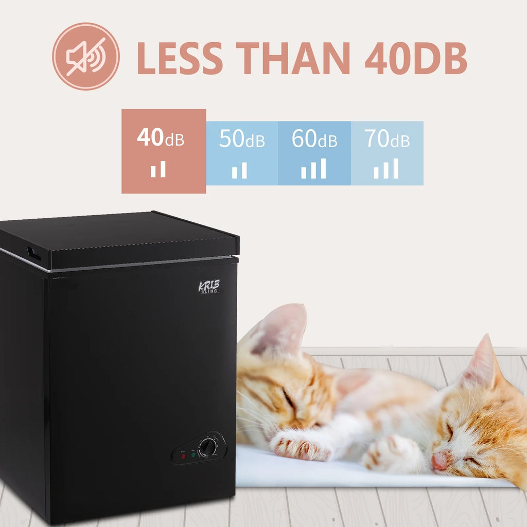 Krib B 3.5 Cu.Ft Chest Freezer with 7 Gears Temperature Adjustment, Deep Compact Freezer with a Removable Basket, Suitable for Kitchen, Garage, Basement, Black