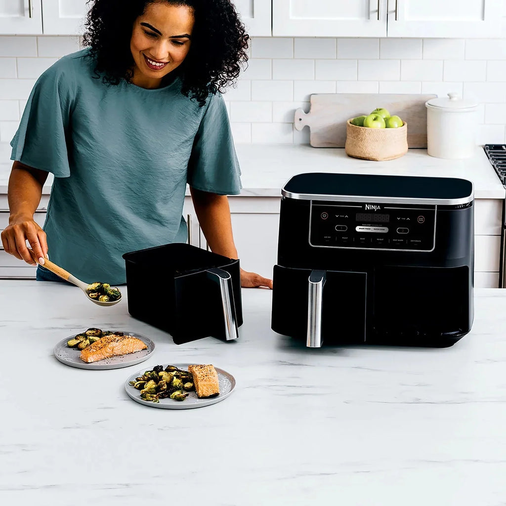 Restored Ninja R-AD300CO Foodi 6-in-1 10-qt. XL 2-Basket Air Fryer with DualZone Technology, Black (Refurbished)