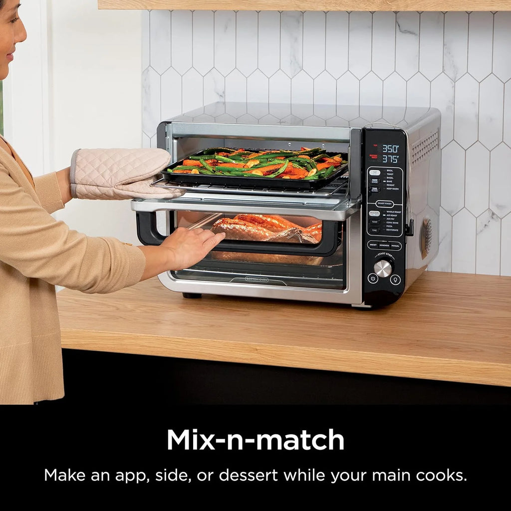 Restored Ninja DCT401 12-in-1 Double Oven with FlexDoor, FlavorSeal & Smart Finish, Rapid Top Convection, Air Fry Bottom , Bake, Roast, Toast, Air Fry, Stainless Steel (Refurbished)