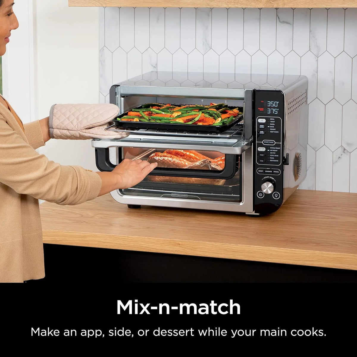 Restored Ninja DCT401 12-in-1 Double Oven with FlexDoor, FlavorSeal & Smart Finish, Rapid Top Convection, Air Fry Bottom , Bake, Roast, Toast, Air Fry, Stainless Steel (Refurbished)