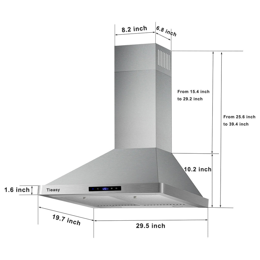 30 inch 760 CFM Wall Mount Range Hood Stainless Steel Stove Cook Vent LED Lights
