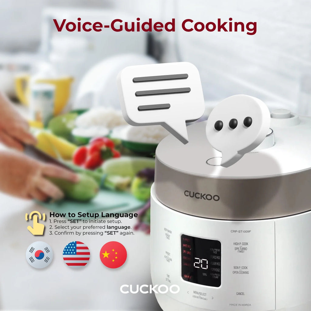 Cuckoo 6 Cup Dry, Twin Pressure Rice Cooker with Micom Logic Tech, Nonstick Pot, Warmer, 16 Menu Modes and Voice Guide