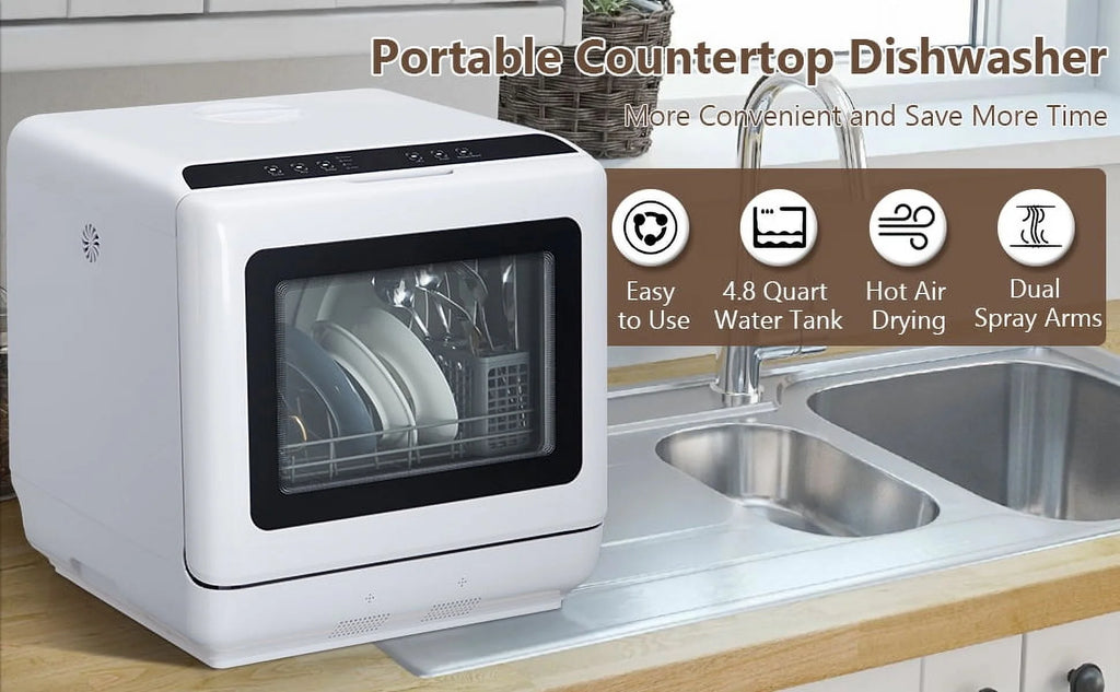 Danolapsi Countertop Dishwasher,Mini Dishwasher with 4.5L Water Tank, 5 Programs, Dual Sprays,149�H High Temp & PTC Hot Air Dry,Portable Dishwashers for RVs & Apartments
