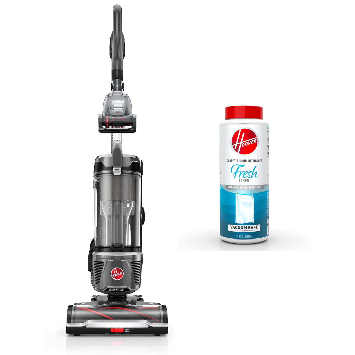 Hoover Upright Vacuum, WindTunnel Tangle Guard, Bagless, with Swivel Steering, Hard Floor and Carpet, Crevice Tool, Dusting Brush, Turbo Tool, LED headlights, UH77110, Black